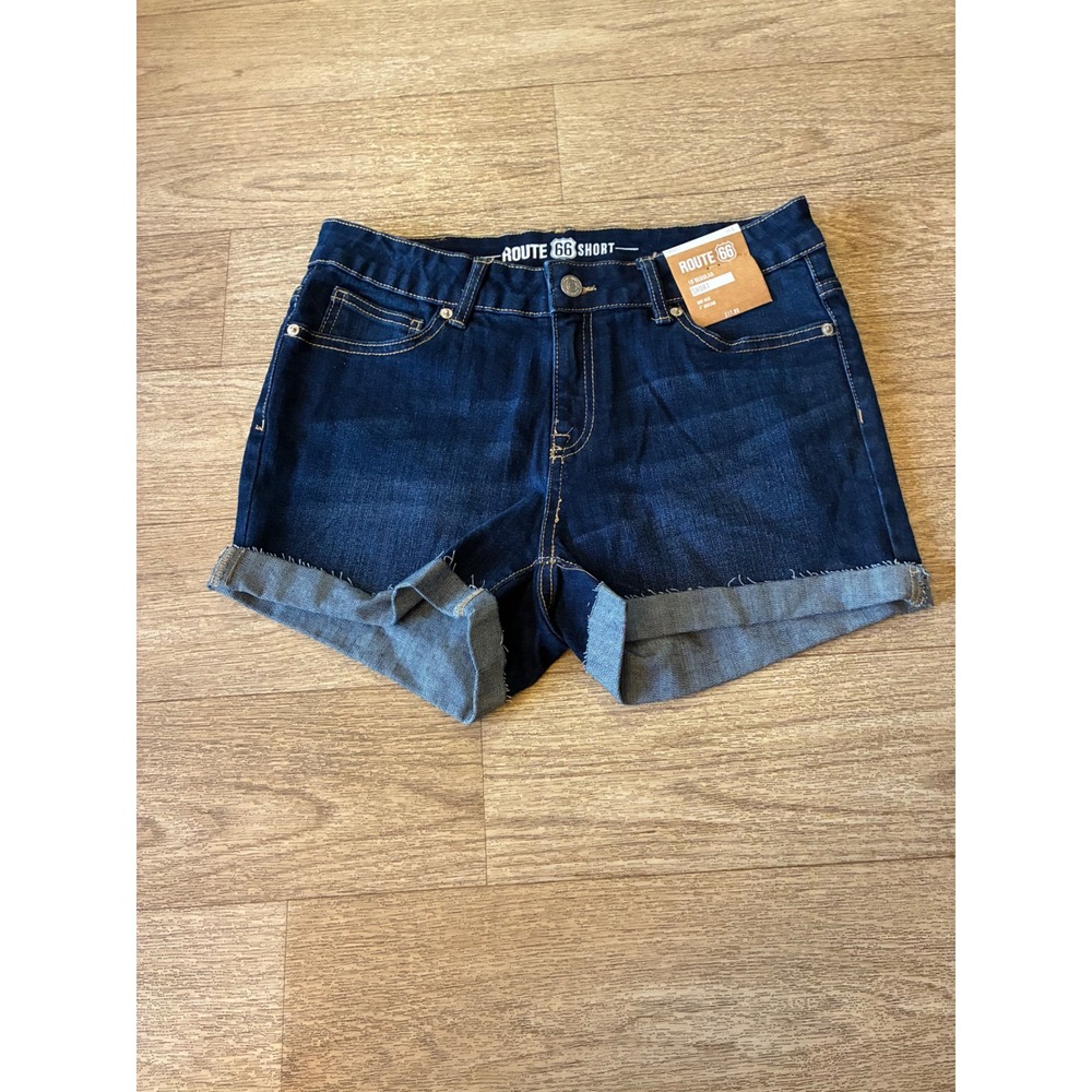 Route 66 Womens Dark Wash Denim Cuffed Raw Hem Shorts Size 10 NWT